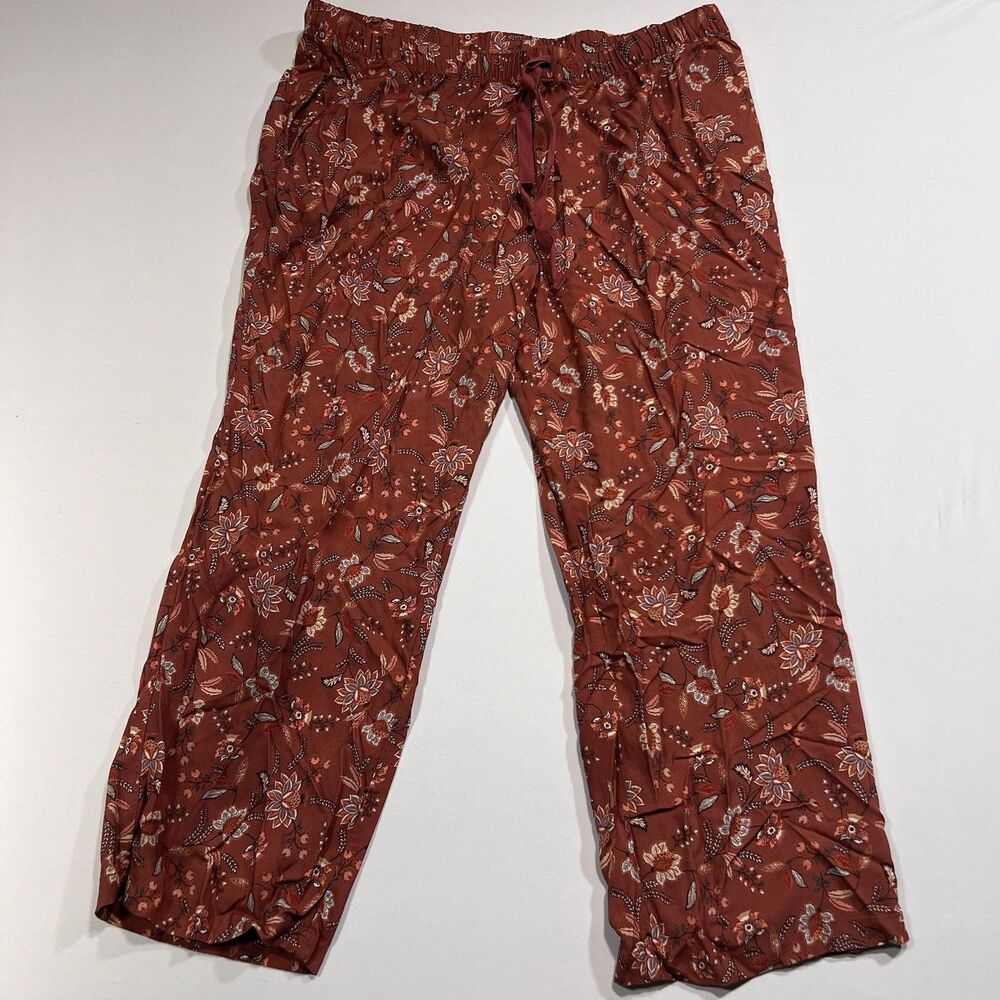Coldwater Creek Women's PXL Petite XL Floral Rayon Pull On Pants Rust Boho